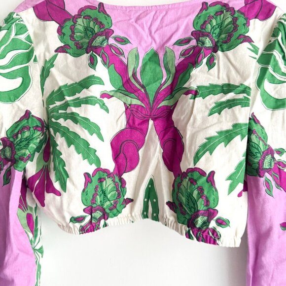 Caroline Constas Purple Green Floral Long Sleev Cropped Top L - Picture 7 of 7
